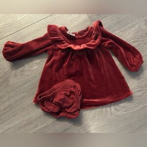 First Impressions Baby Girl Burgundy Velour Ruffled Holiday Dress Size- 3-6 mon.